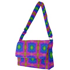 Groovy Pink Blue Yellow Square Pattern Full Print Messenger Bag by BrightVibesDesign