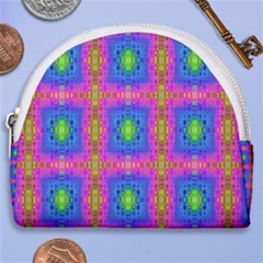 Groovy Pink Blue Yellow Square Pattern Horseshoe Style Canvas Pouch