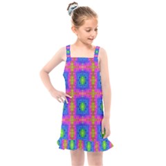 Groovy Pink Blue Yellow Square Pattern Kids  Overall Dress