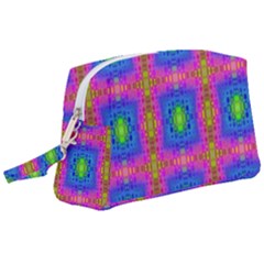 Groovy Pink Blue Yellow Square Pattern Wristlet Pouch Bag (large) by BrightVibesDesign