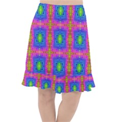 Groovy Pink Blue Yellow Square Pattern Fishtail Chiffon Skirt