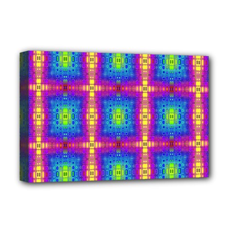 Groovy Blue Pink Yellow Square Pattern Deluxe Canvas 18  X 12  (stretched) by BrightVibesDesign