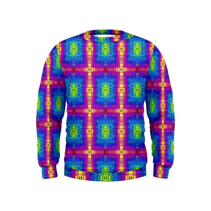 Groovy Blue Pink Yellow Square Pattern Kids  Sweatshirt