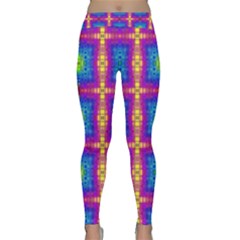 Groovy Blue Pink Yellow Square Pattern Classic Yoga Leggings by BrightVibesDesign