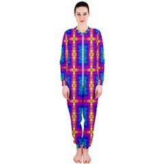 Groovy Blue Pink Yellow Square Pattern Onepiece Jumpsuit (ladies) 