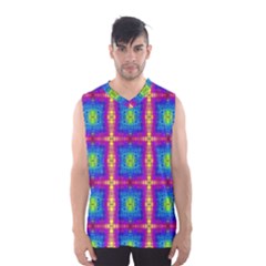 Groovy Blue Pink Yellow Square Pattern Men s Sportswear by BrightVibesDesign