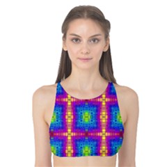 Groovy Blue Pink Yellow Square Pattern Tank Bikini Top by BrightVibesDesign