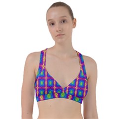 Groovy Blue Pink Yellow Square Pattern Sweetheart Sports Bra by BrightVibesDesign