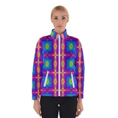 Groovy Blue Pink Yellow Square Pattern Winter Jacket