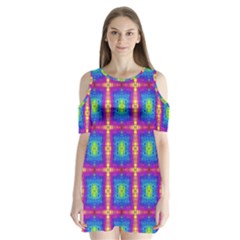 Groovy Blue Pink Yellow Square Pattern Shoulder Cutout Velvet One Piece