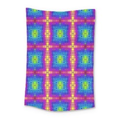 Groovy Blue Pink Yellow Square Pattern Small Tapestry