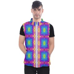 Groovy Blue Pink Yellow Square Pattern Men s Puffer Vest