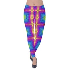 Groovy Blue Pink Yellow Square Pattern Velvet Leggings