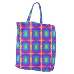 Groovy Blue Pink Yellow Square Pattern Giant Grocery Tote by BrightVibesDesign