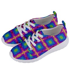 Groovy Blue Pink Yellow Square Pattern Women s Lightweight Sports Shoes by BrightVibesDesign