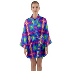 Groovy Blue Pink Yellow Square Pattern Long Sleeve Kimono Robe