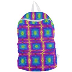 Groovy Blue Pink Yellow Square Pattern Foldable Lightweight Backpack by BrightVibesDesign