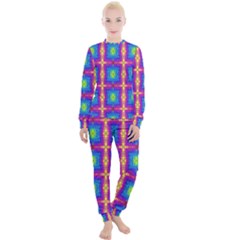 Groovy Blue Pink Yellow Square Pattern Women s Lounge Set