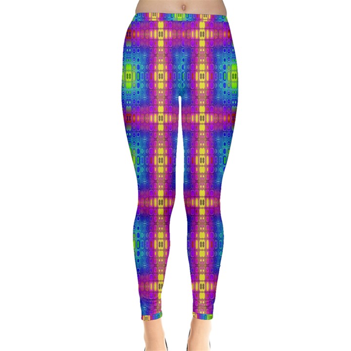 Groovy Blue Pink Yellow Square Pattern Inside Out Leggings