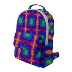 Groovy Blue Pink Yellow Square Pattern Flap Pocket Backpack (large) by BrightVibesDesign