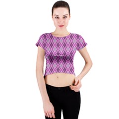 Argyle Large Pink Pattern Crew Neck Crop Top by BrightVibesDesign