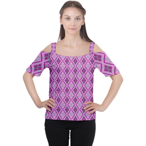 Argyle Large Pink Pattern Cutout Shoulder Tee by BrightVibesDesign