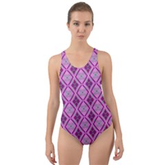 Argyle Large Pink Pattern Cut-out Back One Piece Swimsuit by BrightVibesDesign