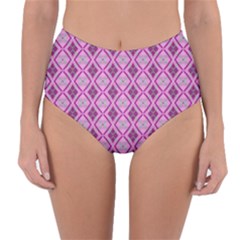 Argyle Large Pink Pattern Reversible High-waist Bikini Bottoms by BrightVibesDesign