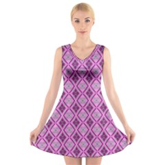 Argyle Large Pink Pattern V-neck Sleeveless Dress by BrightVibesDesign