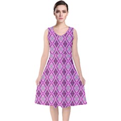 Argyle Large Pink Pattern V-neck Midi Sleeveless Dress  by BrightVibesDesign