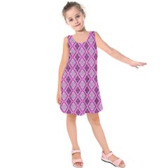 Argyle Large Pink Pattern Kids  Sleeveless Dress by BrightVibesDesign