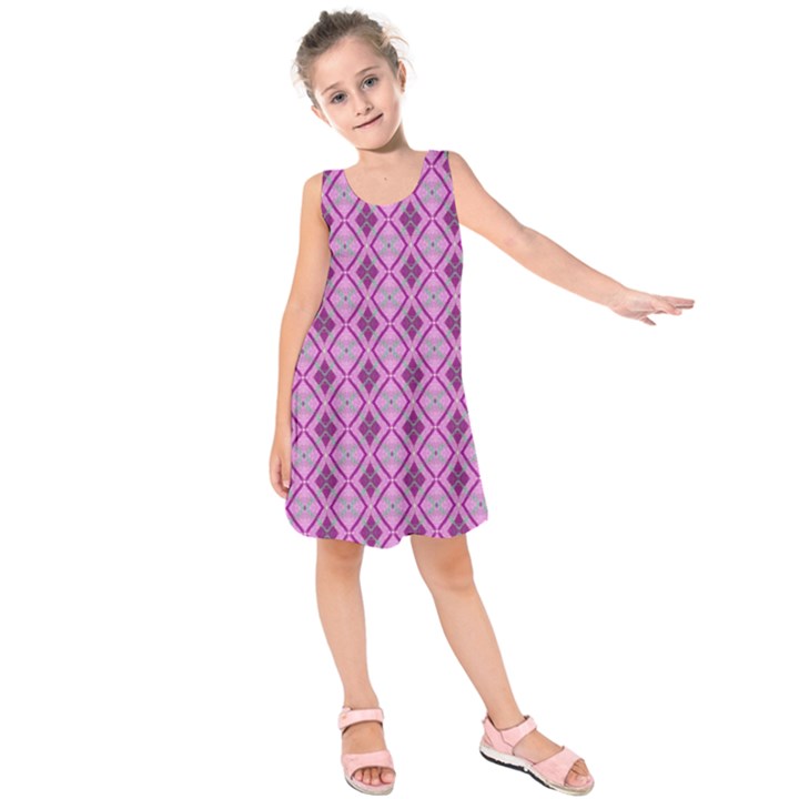 Argyle Large Pink Pattern Kids  Sleeveless Dress