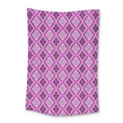 Argyle Large Pink Pattern Small Tapestry by BrightVibesDesign