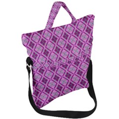 Argyle Large Pink Pattern Fold Over Handle Tote Bag by BrightVibesDesign