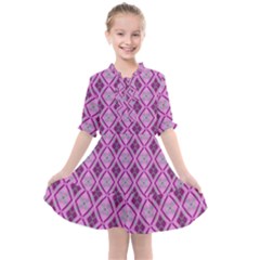 Argyle Large Pink Pattern Kids  All Frills Chiffon Dress by BrightVibesDesign