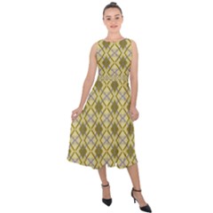 Argyle Large Yellow Pattern Midi Tie-back Chiffon Dress by BrightVibesDesign