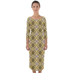 Argyle Large Yellow Pattern Quarter Sleeve Midi Bodycon Dress by BrightVibesDesign