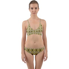 Argyle Large Yellow Pattern Wrap Around Bikini Set by BrightVibesDesign