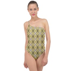 Argyle Large Yellow Pattern Classic One Shoulder Swimsuit by BrightVibesDesign