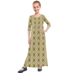 Argyle Large Yellow Pattern Kids  Quarter Sleeve Maxi Dress by BrightVibesDesign