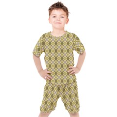 Argyle Large Yellow Pattern Kids  Tee And Shorts Set by BrightVibesDesign