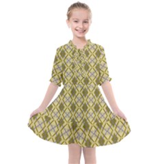 Argyle Large Yellow Pattern Kids  All Frills Chiffon Dress by BrightVibesDesign