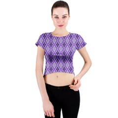 Argyle Large Purple Pattern Crew Neck Crop Top by BrightVibesDesign