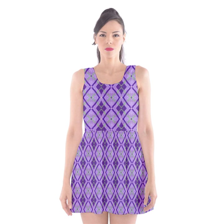 Argyle Large Purple Pattern Scoop Neck Skater Dress