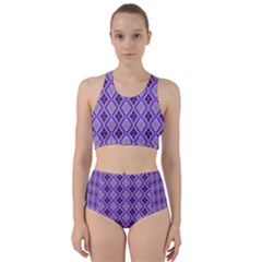 Argyle Large Purple Pattern Racer Back Bikini Set by BrightVibesDesign