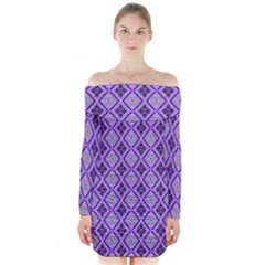 Argyle Large Purple Pattern Long Sleeve Off Shoulder Dress by BrightVibesDesign