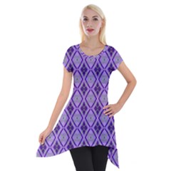 Argyle Large Purple Pattern Short Sleeve Side Drop Tunic by BrightVibesDesign