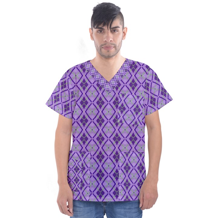 Argyle Large Purple Pattern Men s V-Neck Scrub Top