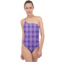 Argyle Large Purple Pattern Classic One Shoulder Swimsuit View1