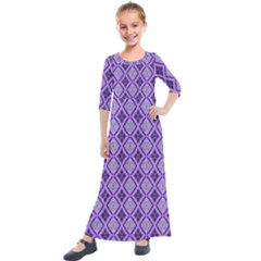 Argyle Large Purple Pattern Kids  Quarter Sleeve Maxi Dress by BrightVibesDesign